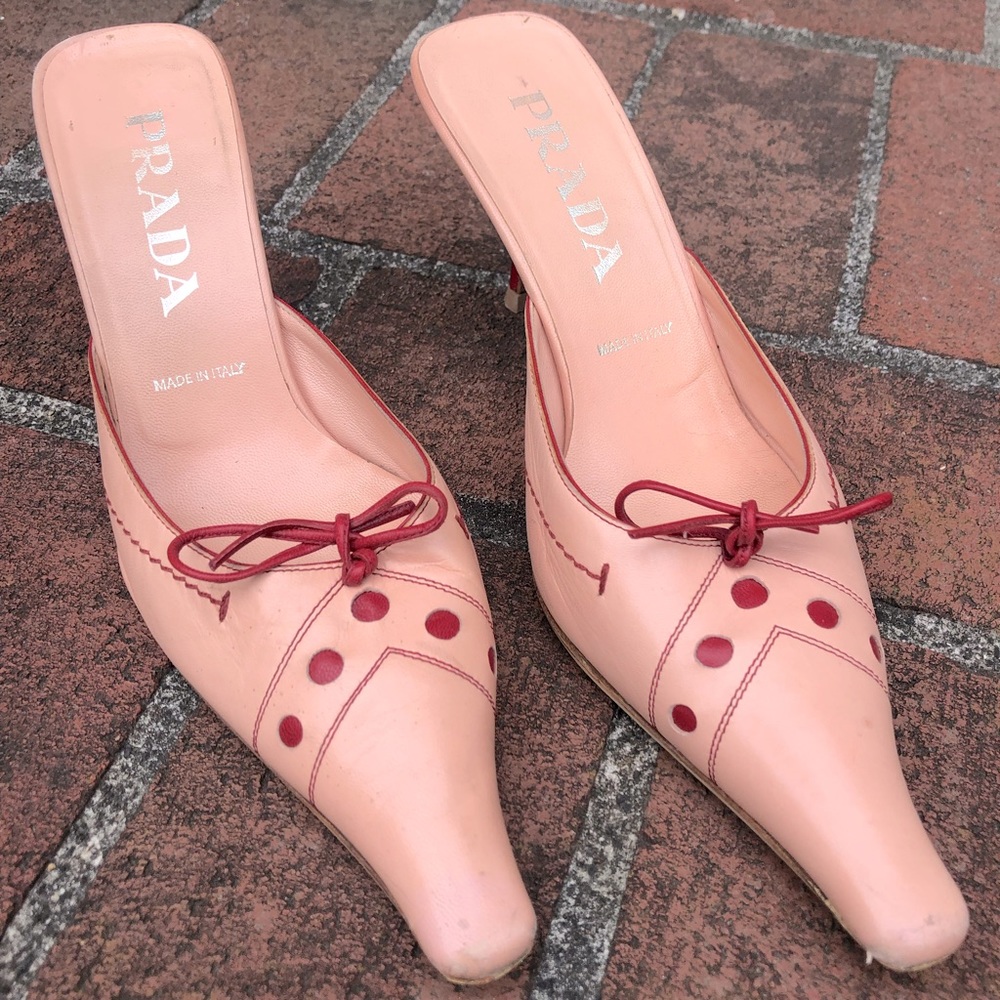 PRADA Pink Leather Kitten Heel Mules